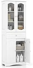 Giantex 160 cm Tall Bathroom Storage Cabinet, Freestanding Linen Cabinet with 2 Glass Doors, 2 Adjustable Shelves and 1 Drawer, Kitchen Pantry Cabinet or Living Room, Dining Room, Office, White