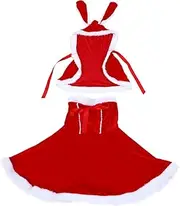 [ABOOFAN] 1 Set Christmas Skirt Suit Suits for Women Dressy Puffy Skirts for Women Hooded Dress Rabbit Performance Costume Party Sleeveless Dress Santa Claus Hooded Cloak Velvet Red Modeling