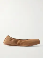 [Alaïa] Alaïa - Leather-trimmed Suede Ballet Flats - Camel - IT40 IT 40 Brown
