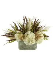 Creative Displays Fall Arrangement with Hydrangea and Pampas In a Ceramic Planter