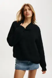 [Cotton On Women] Cotton On Women - Luxe Rib Mock Neck Pullover - Black M BLACK