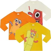 [Numberblocks] Unisex 3 Pack 100% Combed Cotton Long Sleeve T-Shirts