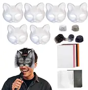 Furry Animal Masque Kit | 18x/Set Funny Creative Arts Crafts | Cosplay Party Props, Blank Cat Masque Set, Animal Costume Accessory for Masquerade, Party