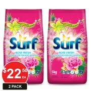 SURF 10kg LAUNDRY DETERGENT POWDER ROSE FRESH (2 x 5kg BAGS) 2 PACK