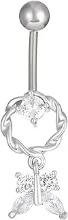[BSLVWG] Belly Ring 14G Surgical Steel Belly Button Rings Chain CZ Clicker Belly Rings Surgical Stainless Steel Rings Spider Navel Rings Butterfly Piercing Jewelry for Women