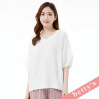 在飛比找momo購物網優惠-【betty’s 貝蒂思】刷破花花V領泡泡袖上衣(白色)