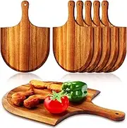 Dandat 6 Pcs Acacia Wood Pizza Peel with Handles 12 Inch Wooden Spatula Paddle Round Pizza Cutting Board Cheese Serving Tray for Meat Bread Charcuterie Deli