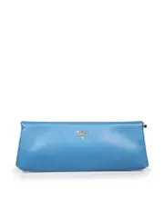 Blue Leather Saffiano Logo Clasp Clutch