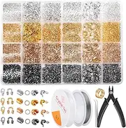 Acejoz 2160 Pieces Crimp Beads Kit for Jewelry Making, Knot Covers, Crimp Bead Covers, Crimp Tubes, Jump Rings and Wire Guardians with Crimping Pliers, Elastic String for Bracelets Necklaces Making