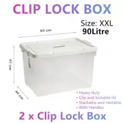 2x HeavyDuty Clip Lock Storage Box Container Plastic Tub Bin Organiser XXL Large