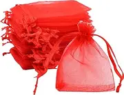 [Fadcaer] 20Pcs Organza Bags Multicolour Small Organza Bags Organza Gift Bags for Jewellery Pouches Sheer Drawstring Pouches Mesh Candy Favour Bag for Wedding Party Festival Game (red, 9x7cm)