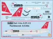 New! Draw Decal 44-A3N-22 Northwest Airbus A320 (later livery) - 1:144 decals