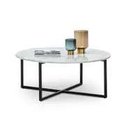Ellie White Marble 80cm Round Coffee Table with Black Frame