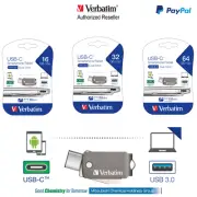 Verbatim USB C 3.1 Smartphone / Tablet Dual USB Flash Drive Memory 16 32 64gb
