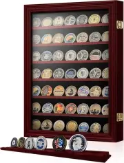 7 Rows Military Challenge Coin Holder Display Cabinet Wall Mount Mahogany