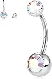 [PEAKLINK] 14G Belly Button Ring G23 Titanium Belly Bar Navel Ring Belly Barbell Long Belly Piercing Jewelry Internally Threaded Navel Jewelry Navel Bar for Women Men 14mm