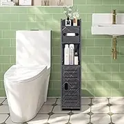 Pinkgarden Black Bathroom Cabinet, Small, L-Shape, 16.7 x 16.7 x 81 cm, 2 Doors, 3 Compartments, Double Door, Contemporary Style, Raised Design, Freestanding, Floor Mount, Assembly Required