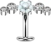 [Pierced Owl] 14GA F136 Implant Grade Titanium Threadless Push In CZ Crystal and Opalite Flower Floating Belly Button Ring