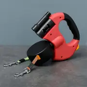 Dual Dog Leash with Light Retractable Double Pet Traction Rope Belt Portable Rotation Pet Rope Supply for 2 Dogs Walking Leash Red