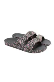 Freedom Moses Womens Pop Bloom Print Slide On Sandals Black Pink Size 8-9