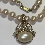 Hobe Majorca Pearl Necklace & Enhancer Marquise Rhinestones Unused w/ Label 21”