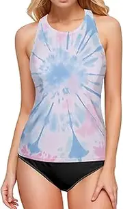 [Joisal] High Neck Tankini, Tummy Control Tankini Top, Tie Dye Womens Tankini Tops Tummy Control, Small