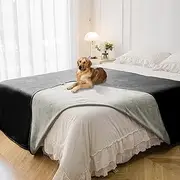 Tuffeel Waterproof Blanket for Bed Protection, Washable Dog Blankets for Couch, Soft Reversible Pet Throw Furniture Protector Cover for Sofa-82"x120",Black+Lightgrey