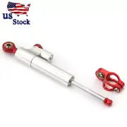 CNC Steering Damper Motorcycle Stabilizer Adjustable Safet Control Silver&Red