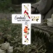 Garden Stake Outdoor Yard Solar Lighted Cross Cardinal Grave Led White Marker