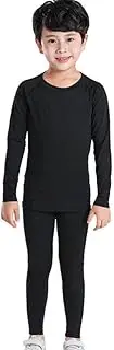 [Jenny Watson] 2 Piece Tracksuit for Boys Base Layer Long Sleeve Compression Sports Suit Sports Running Clothing Set Kids Basketball Training Gym Fitness Tights(Black Size:34)