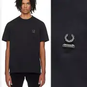 RAF SIMONS X FRED PERRY Mens Black Cotton T shirt Enamel Pins Sz XL NWT $140