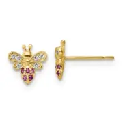 Real 14kt Yellow Gold Madi K Clear & Red CZ Bee Post Earrings