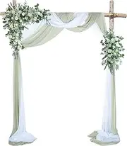 YALLOVE Wedding Arch Draping Fabric, 2 Panel 30" x 236" Wedding Arch Drapes Sheer Backdrop Curtain for Wedding Ceremony Party Ceiling Decor(White, Sage Green)