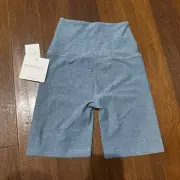 Women's Beyond Yoga Spacedye Blue 7" inseam High-Waisted Biker Shorts-XS