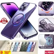 For iPhone 16 15 14 Pro Max 13 12 11 Clear Mag safe Plating Magnetic Slim Case