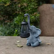 GGP Grey Meditating Elephant Solar Lantern Statue Decorative Garden Light For Outdoor Spaces