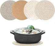 10-Inch Woven Table Mats Placemats Trivets, 4PCS Heat-Resistant Cotton Braided Pot Holders Non-Slip Hot Pads for Hot Dishes Pans, Kitchen Countertops,Tables, Home Kitchen Essentials(Color 2)
