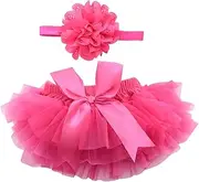 SOESFOUFU Baby Tutu Skirt and Headband Girls Photo Prop Satin Elastic Waistband Newborn Birthday Dress Size l (Rosy)