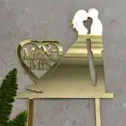 Bride Groom Mr Mrs Gold Mirror Acrylic Wedding Cake Topper