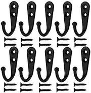 10pcs Hooks Wall Hanger Stainless Steel Coat Hat Clothes Robe Holder Rack Hook Hooks for Wall, Mug Hooks, Hanger Hook Screws for Towel, Key, Robe, Coats, Scarf, Bag, Cap, Coffee Cup, Mugs (Black)