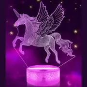 FULLOSUN Unicorn Beside Lamp 3D Optical Illusion Night Light,16 Colors Changing Remote Control Nightlight, Unique Room Decor for Girls Kids Friends