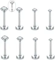 18G PRONG 2mm 3mm CZ THREADLESS PUSH PIN IN STEEL LIP LABRET EAR HELIX RING STUD
