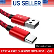 USB-C Type-C Fast Charging Cable Charger Nylon Braided Data Cord, 6FT