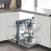 Generic 4-Shelf L-Shape Blind Corner Kitchen Shelf Organizer, Polished Chrome, Adjustable, Pull-Out, Bottom Mount, 31.5"W x 42"D x 25"H, 106 lbs Capacity