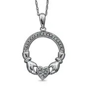 Natural Diamond Accent Claddagh Circle Pendant in Sterling Silver