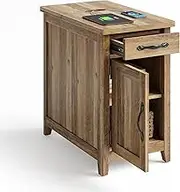 LINSY HOME Side Table with Charging Station, Side Table for Bedroom with Drawer and Removable Stand, Multiple Storage Spaces, Extra Storage and Display Space, Small Bedside Table for Living Room