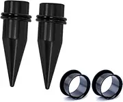 [Bngukju] Pair of 7/16" 11mm Stainless Steel Black Tapers and Tunnels Ear Stretching Kit Gauges