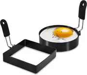 4'' Round+Square Egg Rings Set with Silicone Handle Stainless Steel Egg Cook New