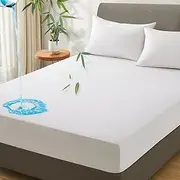 MuMullum Bamboo Terry Mattress Protector, 100% Waterproof and Breathable Fitted Sheet Bed Cover, 40cm Deep Pocket Mattress Pad Cover, Queen