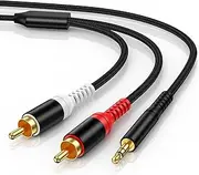 AILKIN 3.5mm Male to Dual RCA Male Audio Cable, 6.6FT 1/8 Aux to RCA Stereo Adapter Auxiliary Cord, RCA Y Splitter Nylon Braided Cord for Speakers, TV, DVD, Amplifier, Smartphone, Laptop, Tablet, MP3